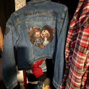 Custom one of a kind , hand crafted up cycled denim jacket